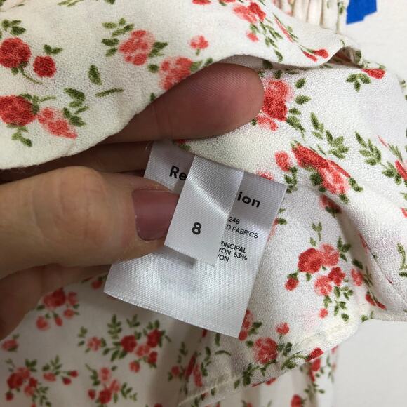 Reformation Cera Top White Red Floral Long Sleeve Button Front Sweetheart Neck 8 - Picture 9 of 13
